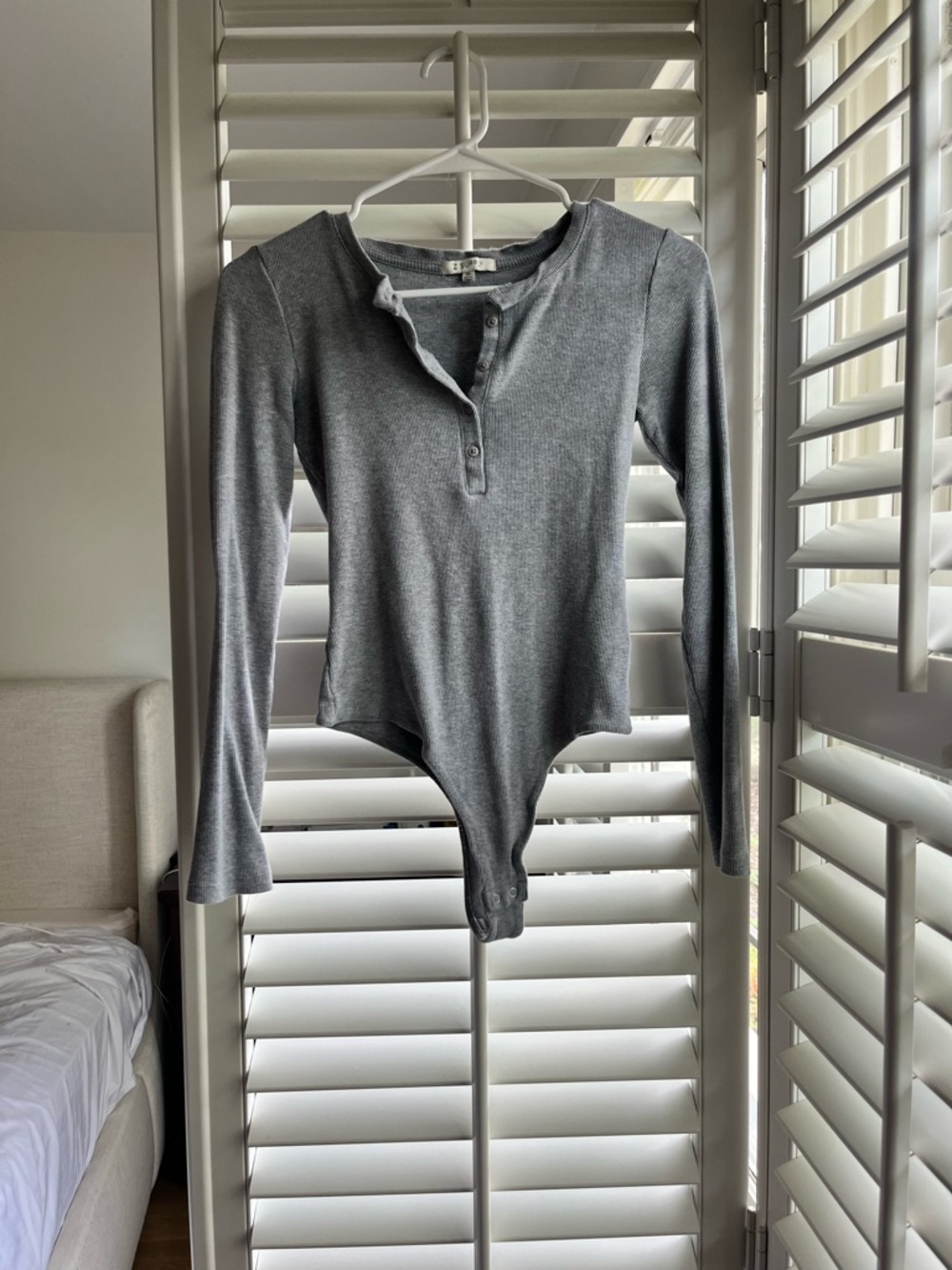 Z Supply Heather Gray Long-Sleeve Henley Bodysuit